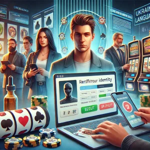 🎰 Як повернути виграш з онлайн-казино в Україні у 2025 році: верифікація, захист прав, проблеми та перспективи 8 DALL·E 2025 04 06 21.35.44 A realistic and detailed digital illustration depicting a group of people interacting with online gambling platforms. The scene includes a person veri
