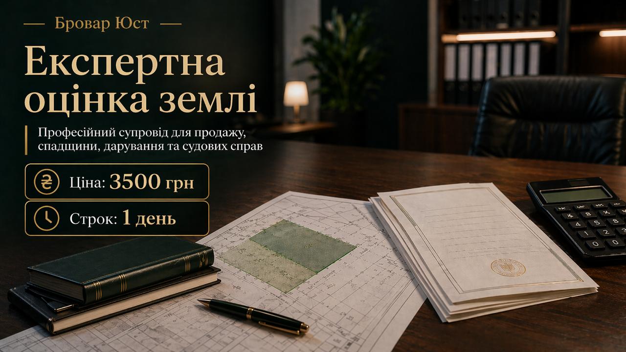 Експертна оцінка землі — оформлення оцінки земельної ділянки | Бровар Юст